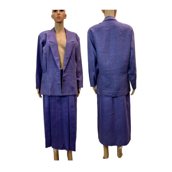 80s Purple Linen Skirt Suit | Neiman Marcus Oversized Blazer Tailored Skirt | S - Picture 3 of 14
